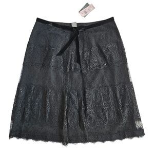 Ann Taylor -1916 NWT Black Eyelash Lace Velvet Sequin‎ Lined A-Line Skirt 10P